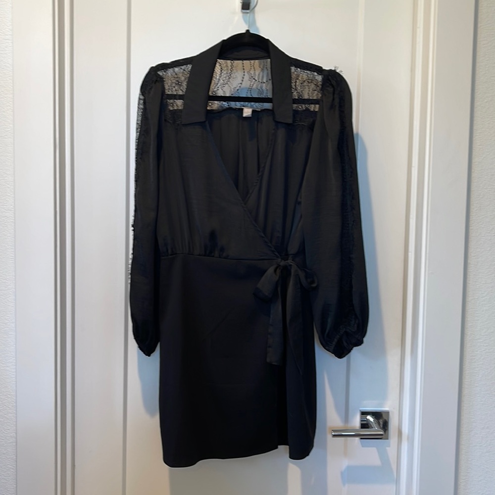 ASOS Black Lace Satin Wrap Dress Size 6